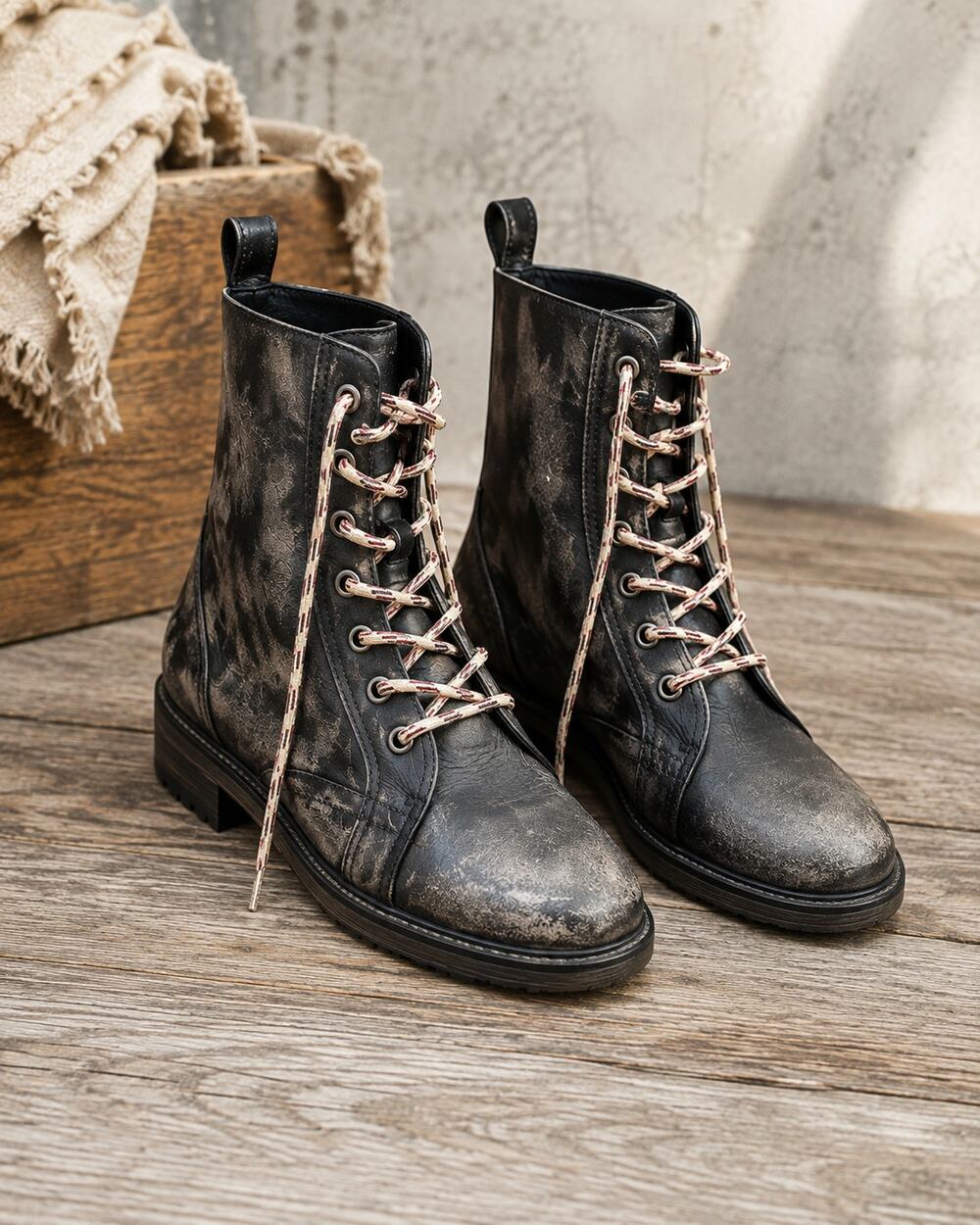 Zara Distressed Black Combat Boots EU 37 Lug Sole Moto Grunge